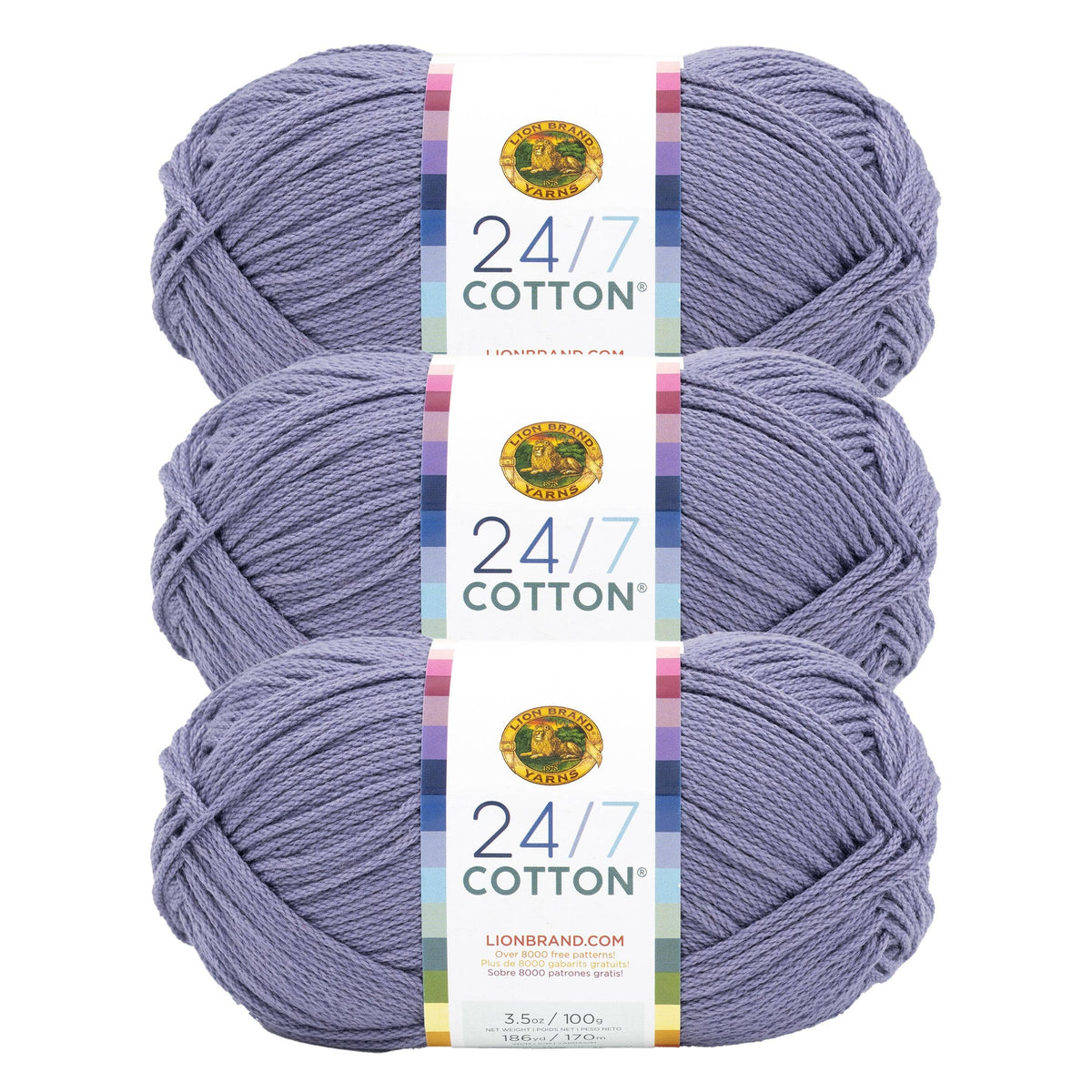 Lion Brand Yarn 24/7 Cotton Blue Grey