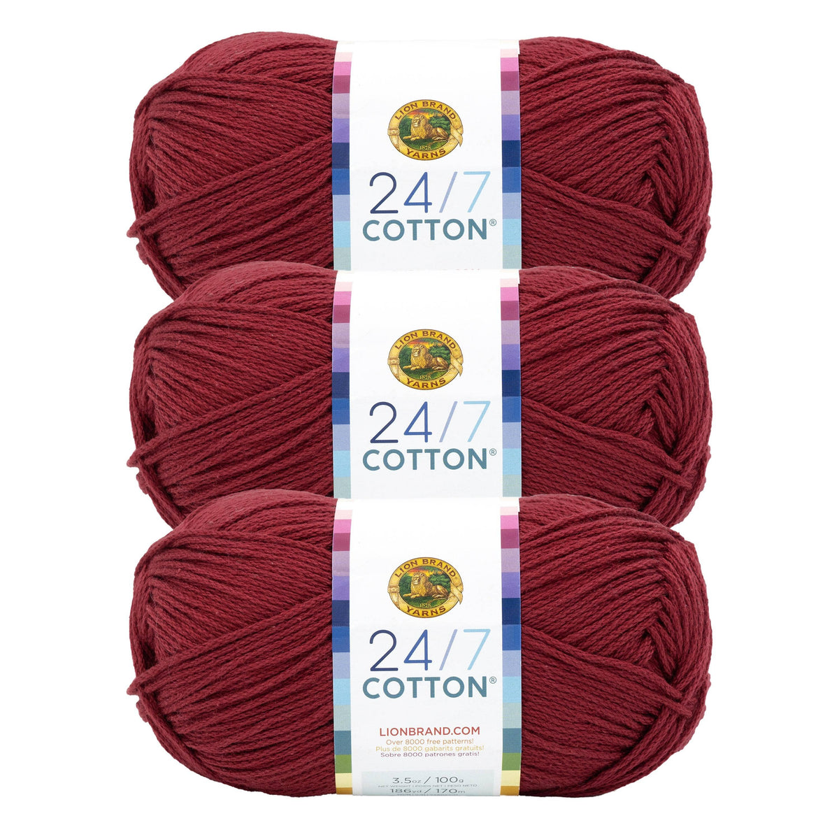 Lion Brand Yarn 24/7 Cotton Burgundy