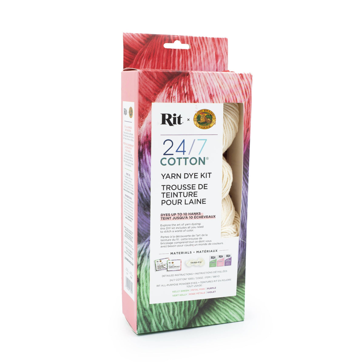 Lion Brand Yarn 24/7CottonDyeKitPetalPinkPrpleKellyGreen1Kit