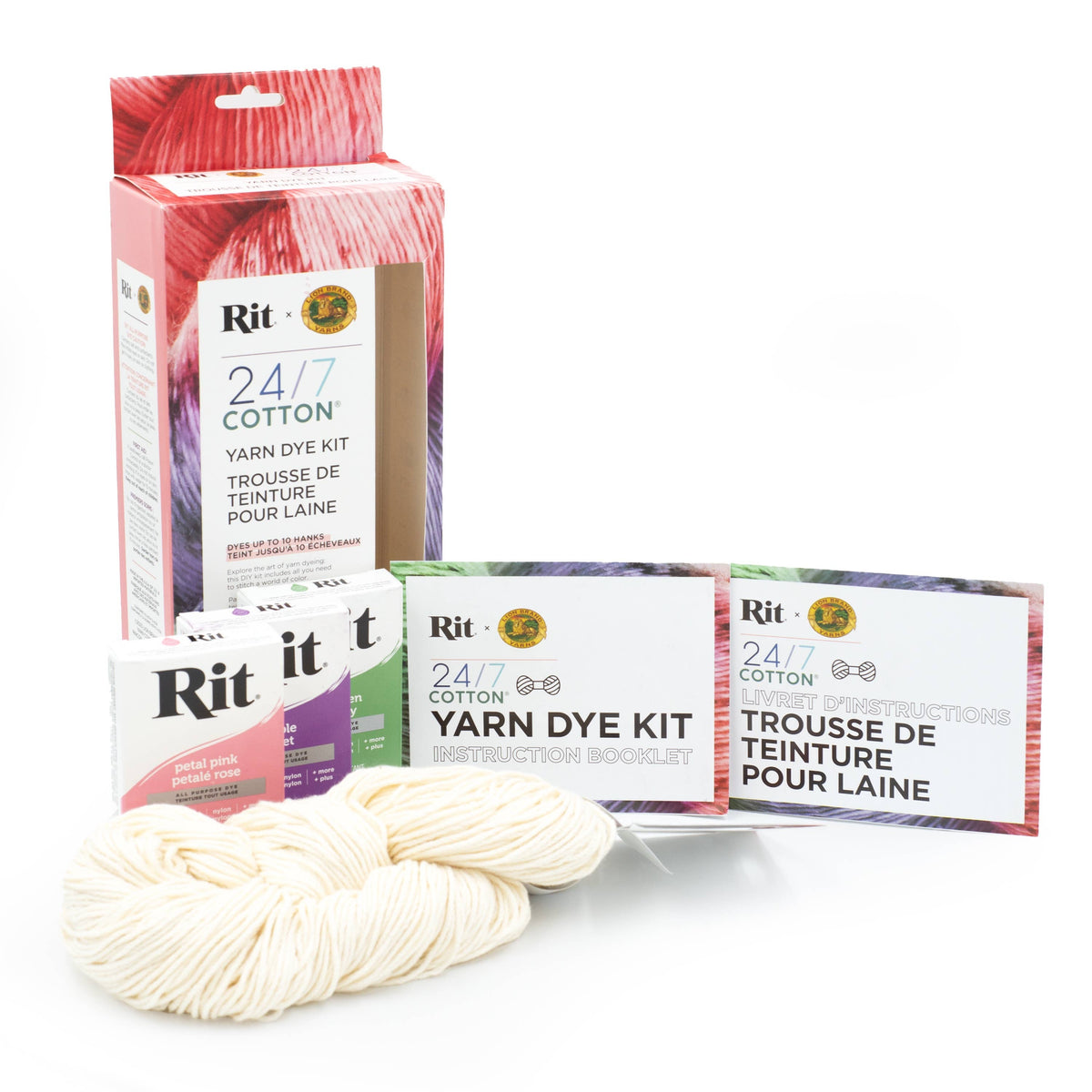 Lion Brand Yarn 24/7CottonDyeKitPetalPinkPrpleKellyGreen1Kit